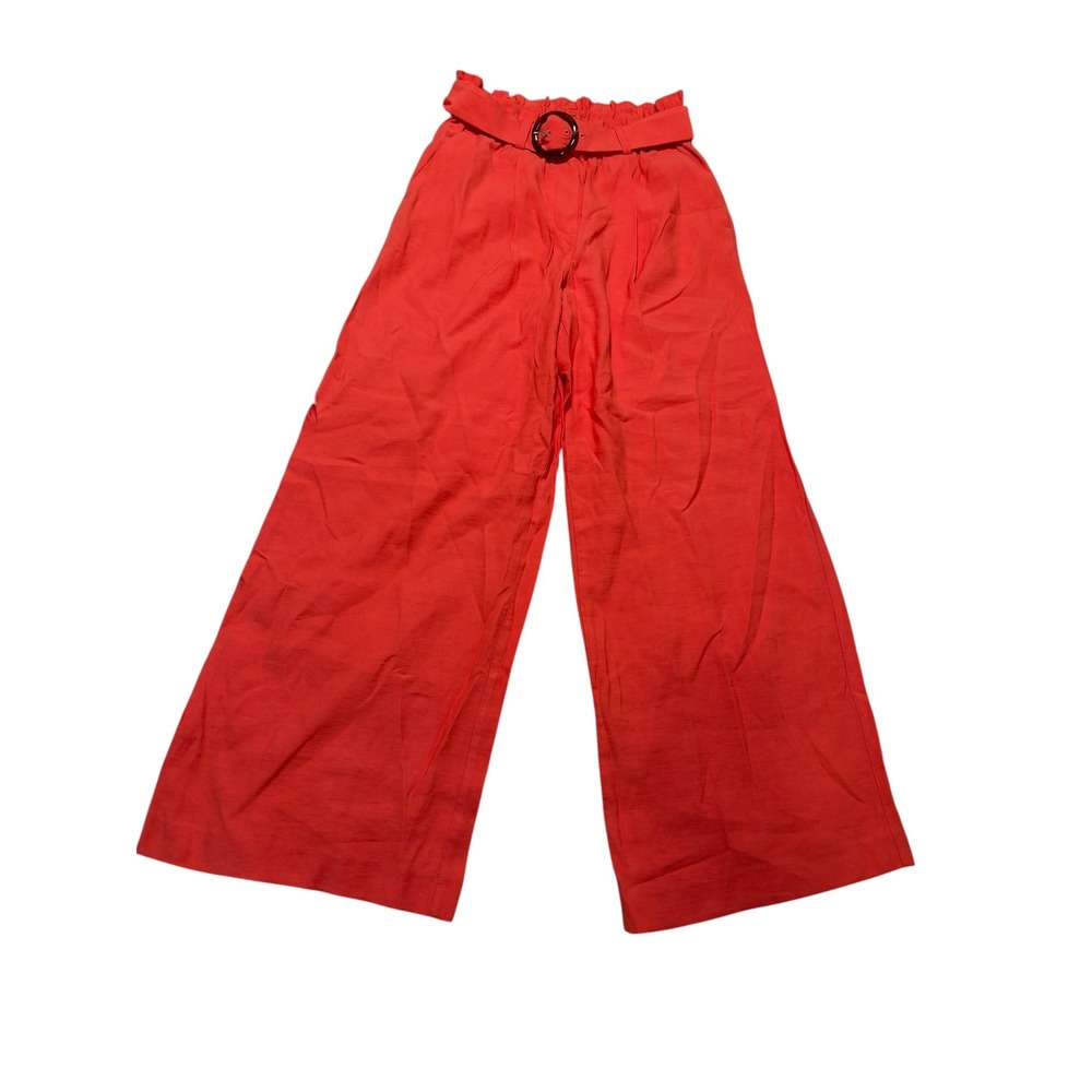 Ann Taylor Women's Sz Small Wide Leg Pants with Belt Coral Pink Orange Paper Bag